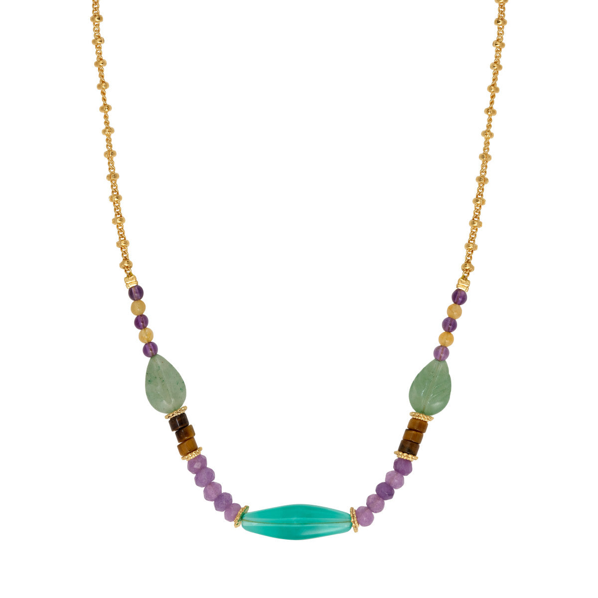 Collier court réglable Arizona Dream aventurine améthyste il de tigre - violet Vert violet