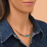 Collier court réglable Arizona Dream aventurine améthyste il de tigre - violet Vert violet