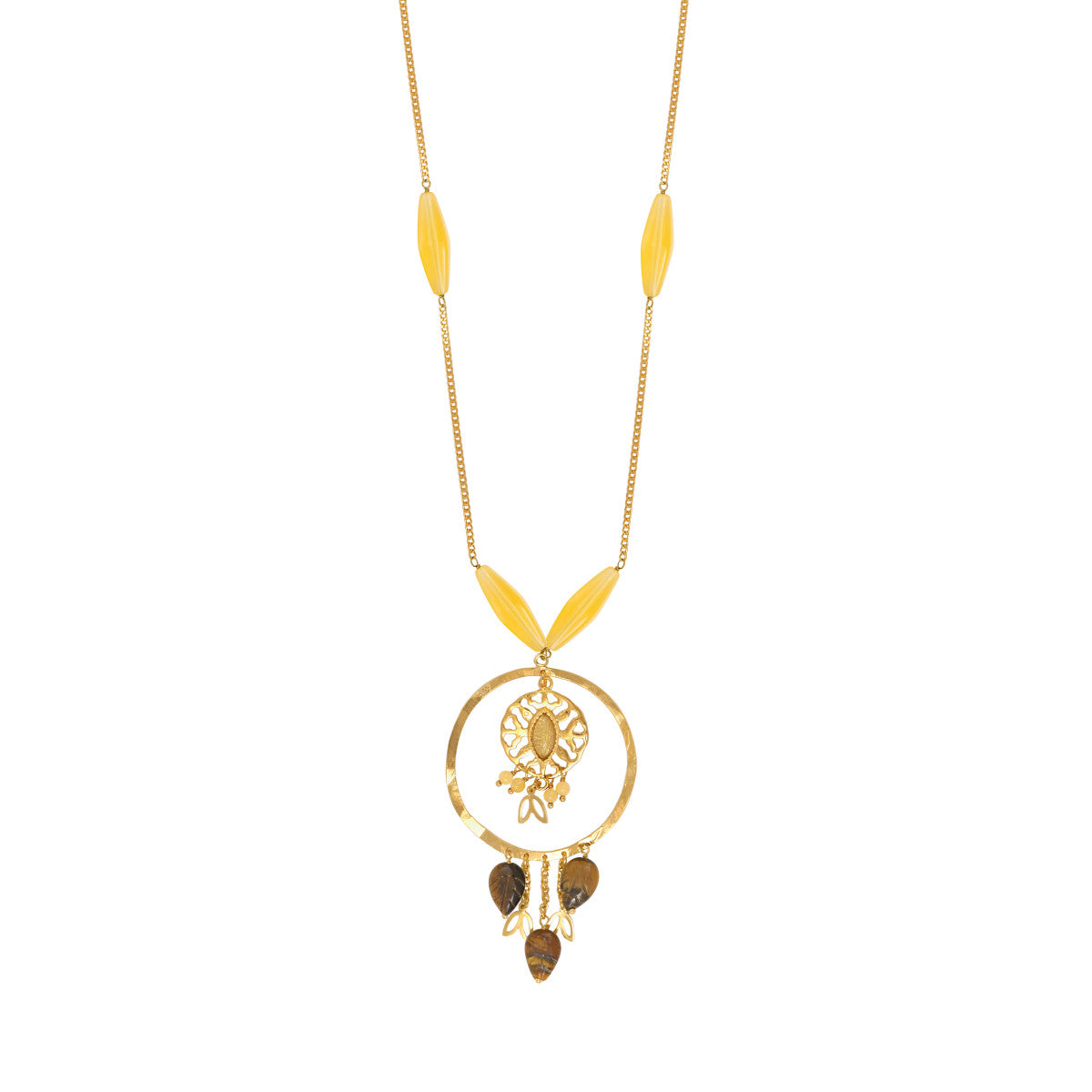 Collier sautoir Arizona Dream oeil de tigre perles en acrylique - doré Dore