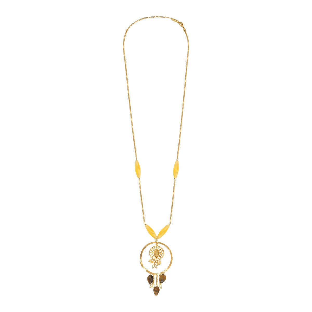 Collier sautoir Arizona Dream oeil de tigre perles en acrylique - doré Dore