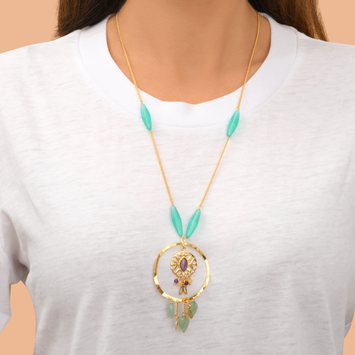 Collier sautoir Arizona Dream aventurine perles longues en acrylique - vert Vert violet