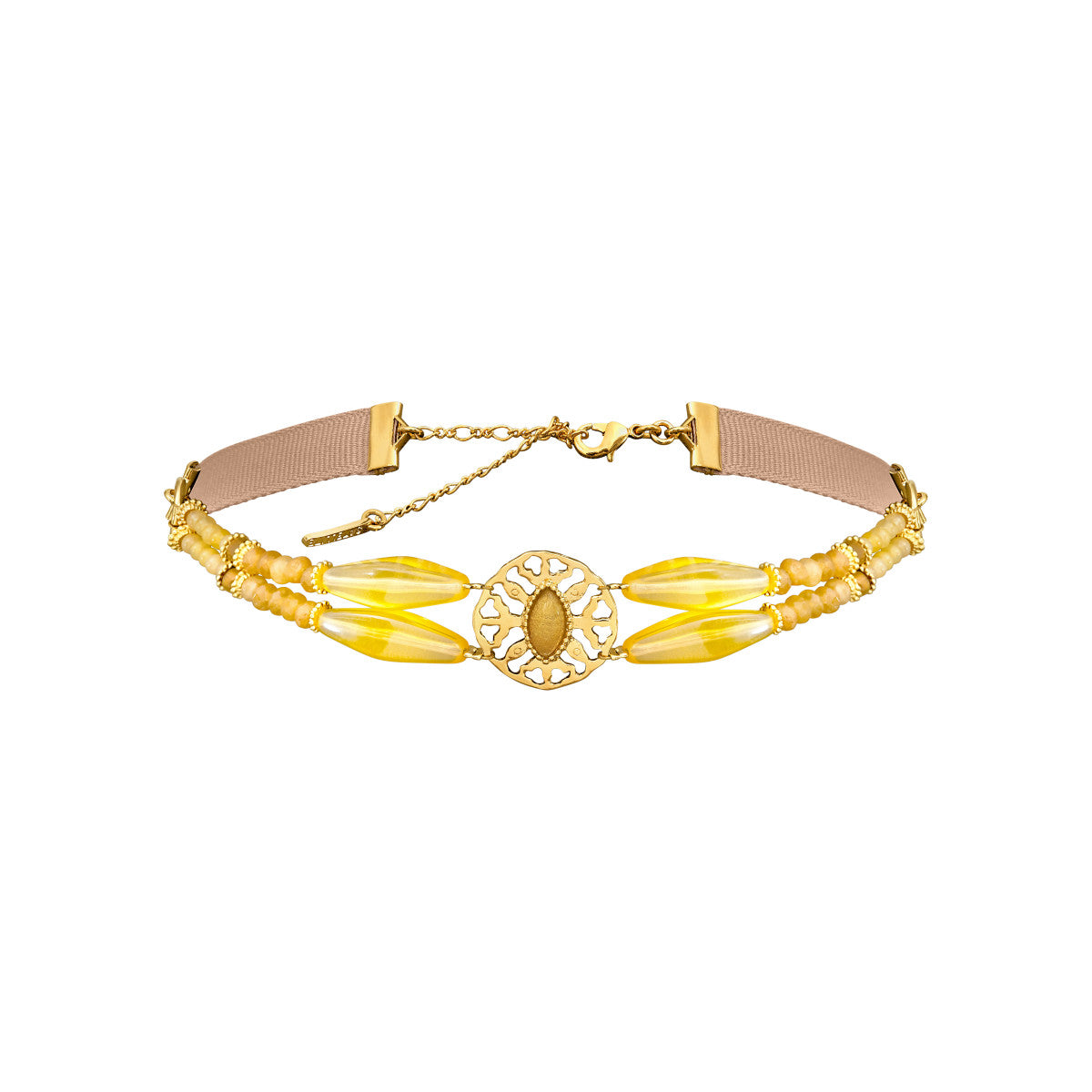 Collier ras-de-cou double rang Arizona Dream cabochon pâte de verre - doré Dore