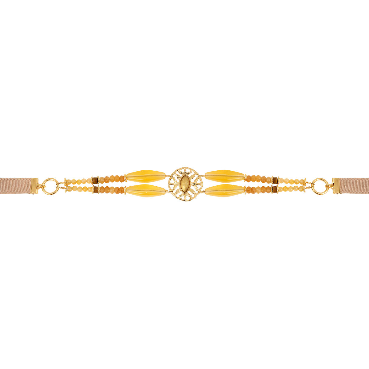Collier ras-de-cou double rang Arizona Dream cabochon pâte de verre - doré Dore