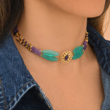 Collier ras-de-cou double rang Arizona Dream cabochon pâte de verre - violet Vert violet