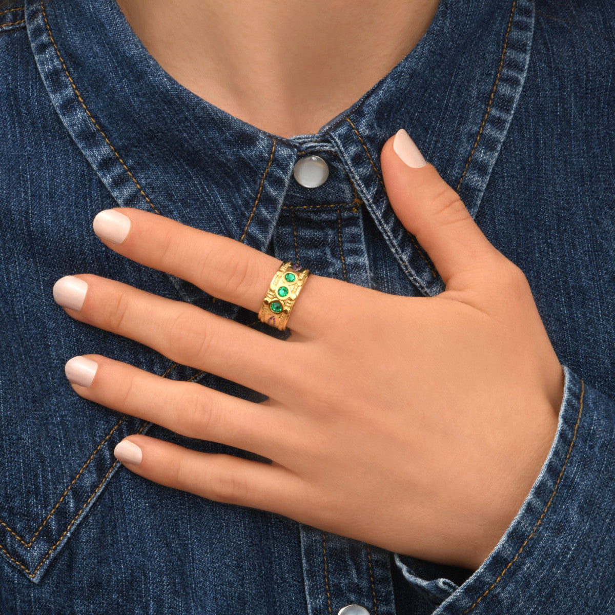 Bague ajustable Arizona Dream cristaux et patine - vert Vert violet