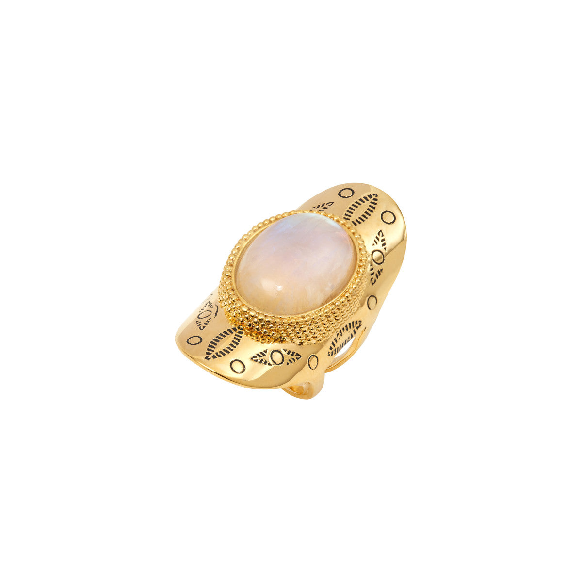 Bague large ajustable Arizona Dream cabochon pierre de lune et patine - blanc Noir blanc