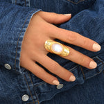 Bague large ajustable Arizona Dream cabochon pierre de lune et patine - blanc Noir blanc