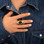 Bague large ajustable Arizona Dream cabochon onyx et patine - noir Noir
