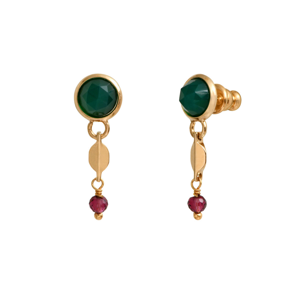 Boucles d'oreilles Babylone agate et grenat - vert Agate verte