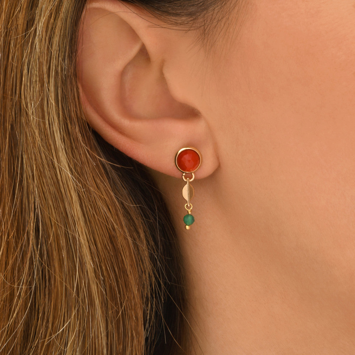 Boucles d'oreilles Babylone cornaline et agate - orange Cornaline