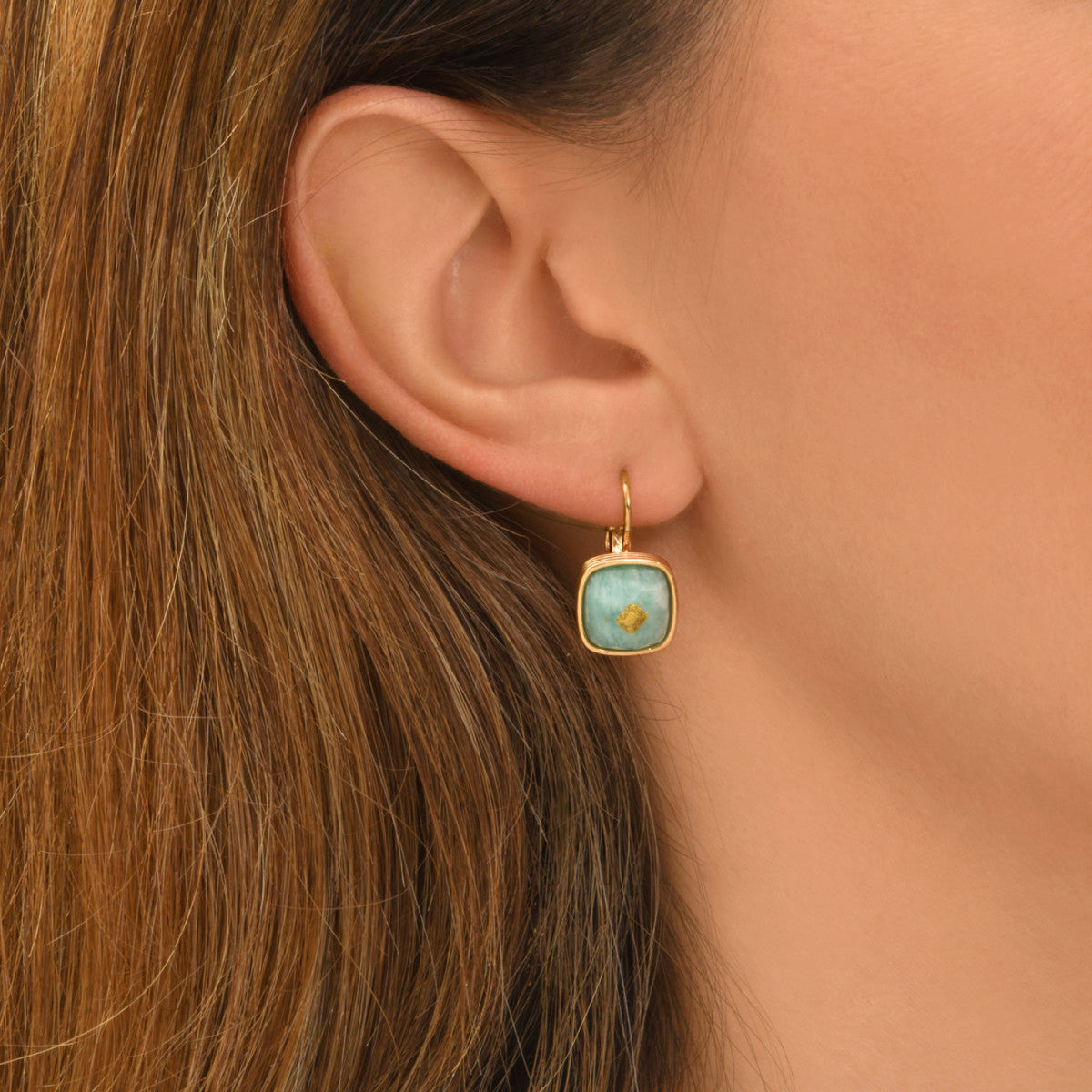 Mini boucles d'oreilles dormeuses Babylone amazonite - bleu Amazonite