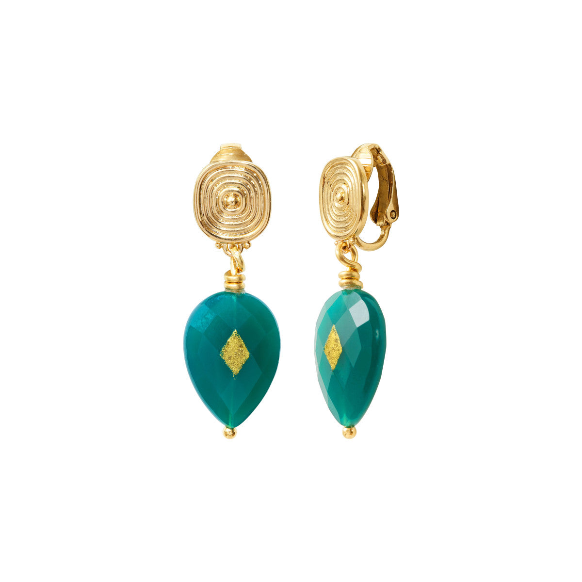 Boucles d'oreilles clips Babylone agate - vert Agate verte