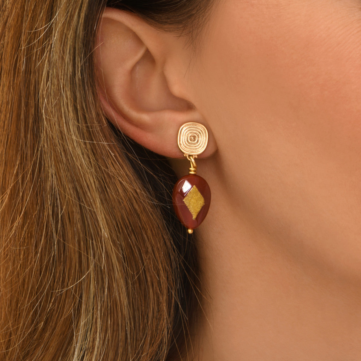 Boucles d'oreilles clips Babylone cornaline - orange Cornaline