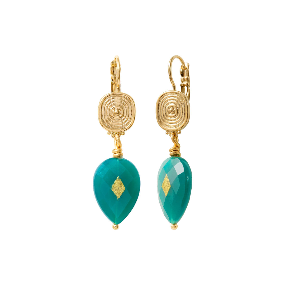 Boucles d'oreilles dormeuses Babylone agate - vert Agate verte