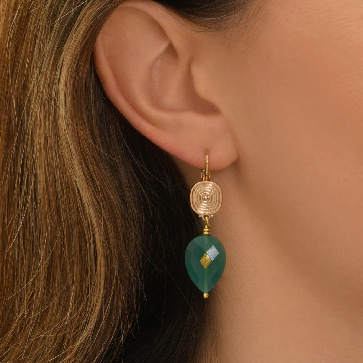 Boucles d'oreilles dormeuses Babylone agate - vert Agate verte