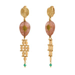 Boucles d'oreilles clips pendantes Babylone maille bijou quartz fraise - rose Strawberry quartz