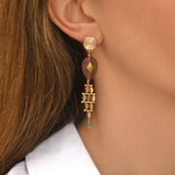 Boucles d'oreilles clips pendantes Babylone maille bijou quartz fraise - rose Strawberry quartz