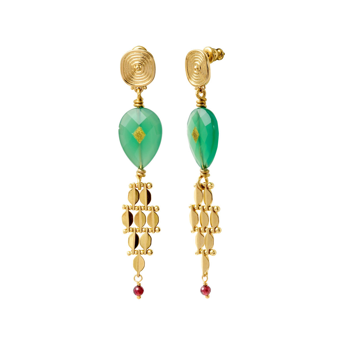 Boucles d'oreilles pendantes Babylone maille bijou agate - vert Agate verte