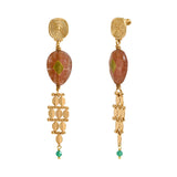 Boucles d'oreilles pendantes Babylone maille bijou quartz fraise - rose Strawberry quartz