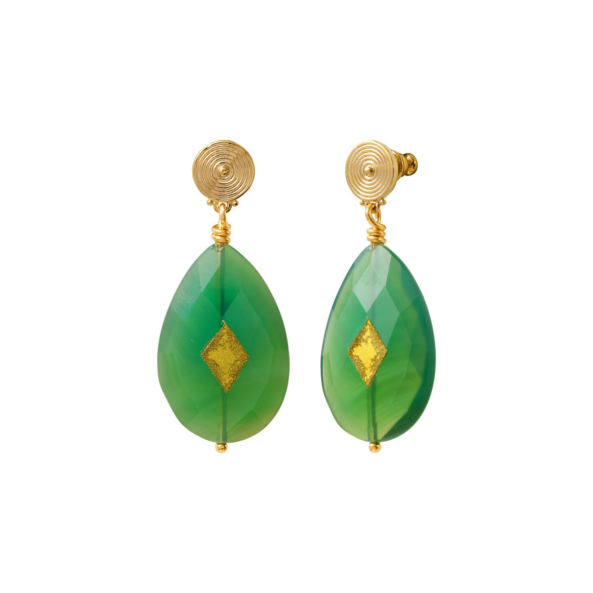Boucles d'oreilles Babylone agate facettée - vert Agate verte
