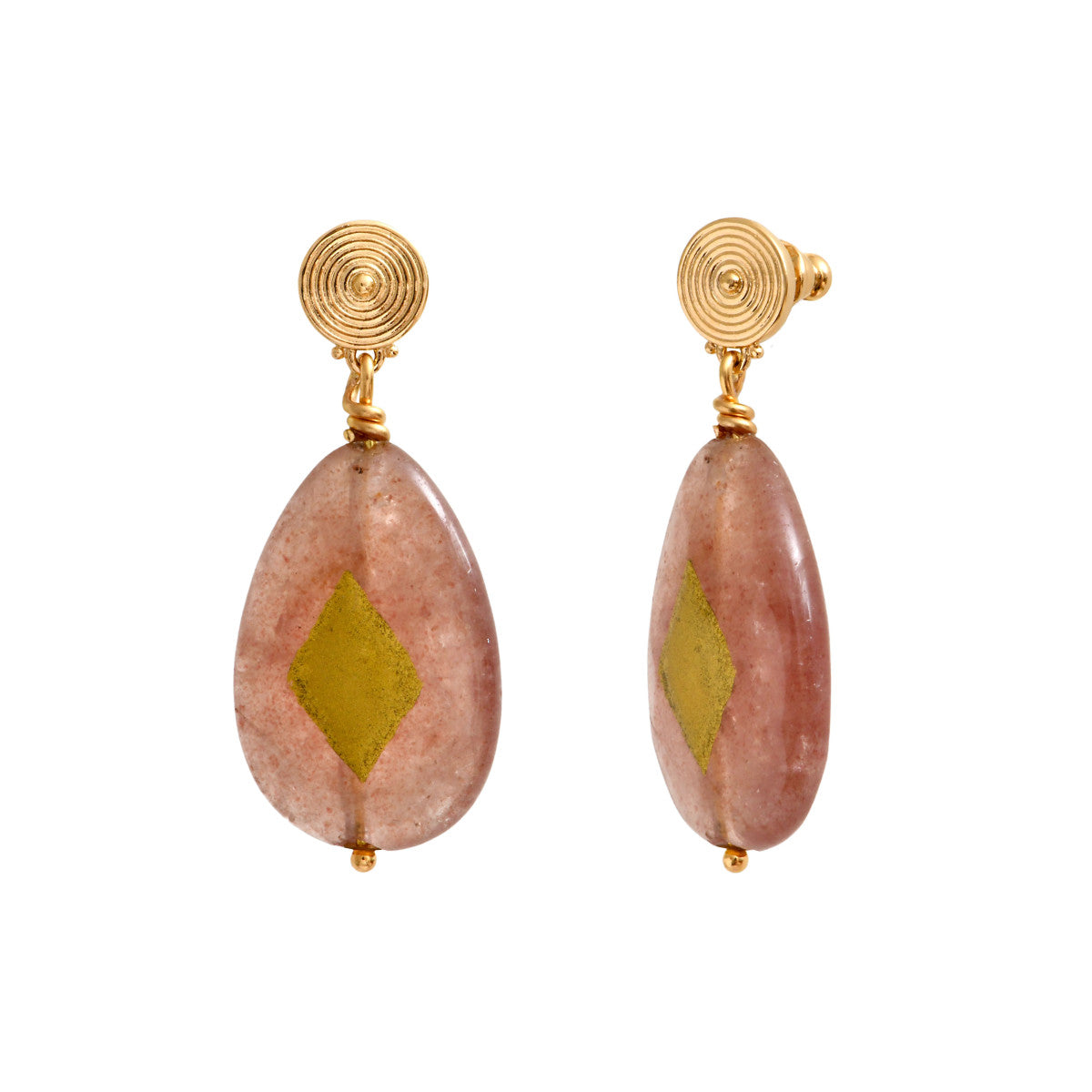 Boucles d'oreilles Babylone quartz fraise facetté - rose Strawberry quartz
