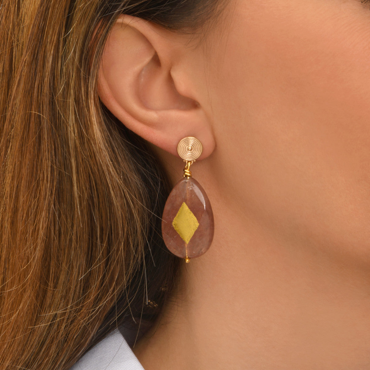 Boucles d'oreilles Babylone quartz fraise facetté - rose Strawberry quartz