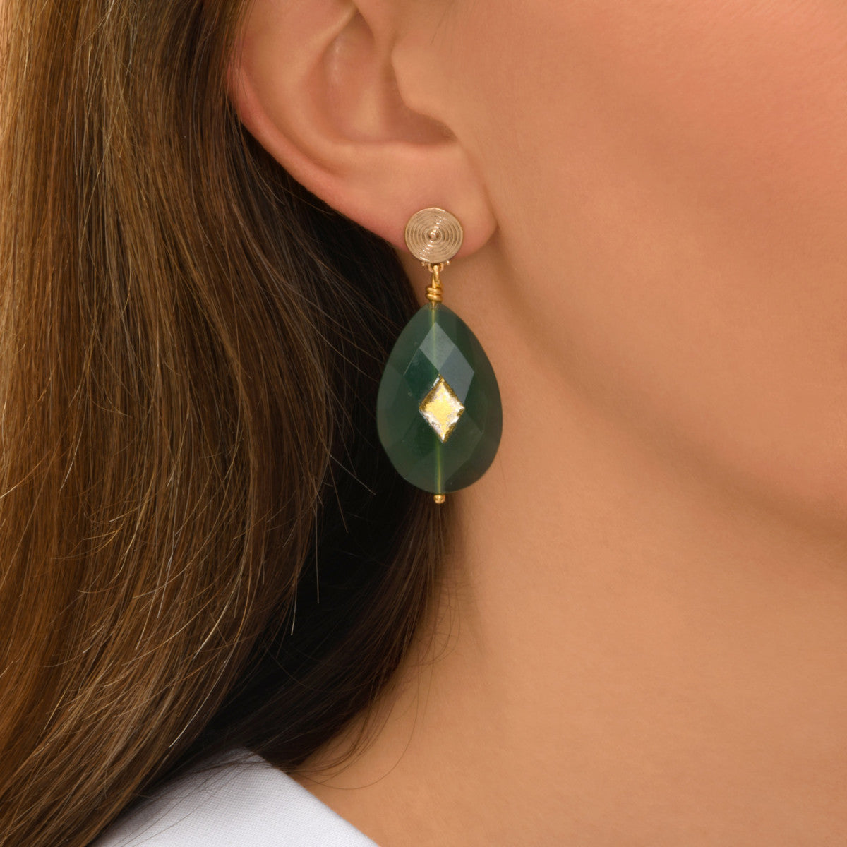 Boucles d'oreilles Babylone agate facettée - vert Agate verte