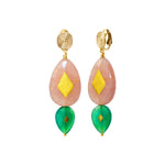 Boucles d'oreilles clips Babylone quartz fraise et agate verte - rose Strawberry quartz