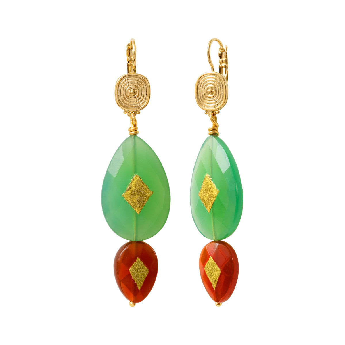 Boucles d'oreilles dormeuses Babylone agate et cornaline - vert Agate verte