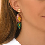 Boucles d'oreilles clips Babylone quartz fraise et agate verte - rose Strawberry quartz