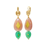 Boucles d'oreilles Babylone quartz fraise et agate verte - rose Strawberry quartz