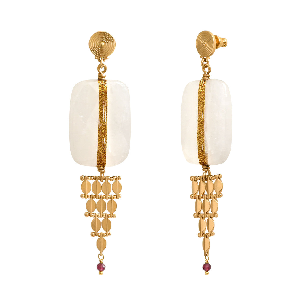 Boucles d'oreilles Babylone cristal de roche soie et maille bijou - blanc Cristal