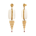 Boucles d'oreilles Babylone cristal de roche soie et maille bijou - blanc Cristal