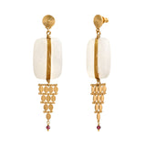 Boucles d'oreilles Babylone cristal de roche soie et maille bijou - blanc Cristal