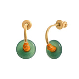 Mini boucles d'oreilles créoles Babylone agate et fils de soie - vert Agate verte