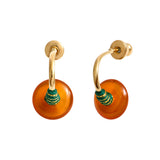 Mini boucles d'oreilles créoles Babylone cornaline et fils de soie - orange Cornaline