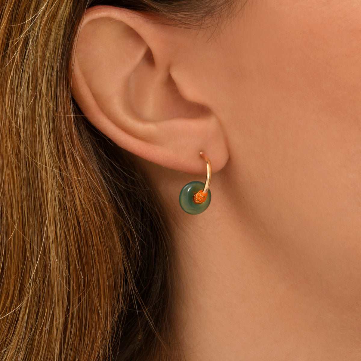 Mini boucles d'oreilles créoles Babylone agate et fils de soie - vert Agate verte