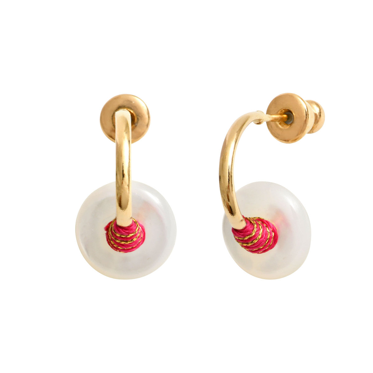 Mini boucles d'oreilles créoles Babylone nacre et fils de soie - blanc Nacre
