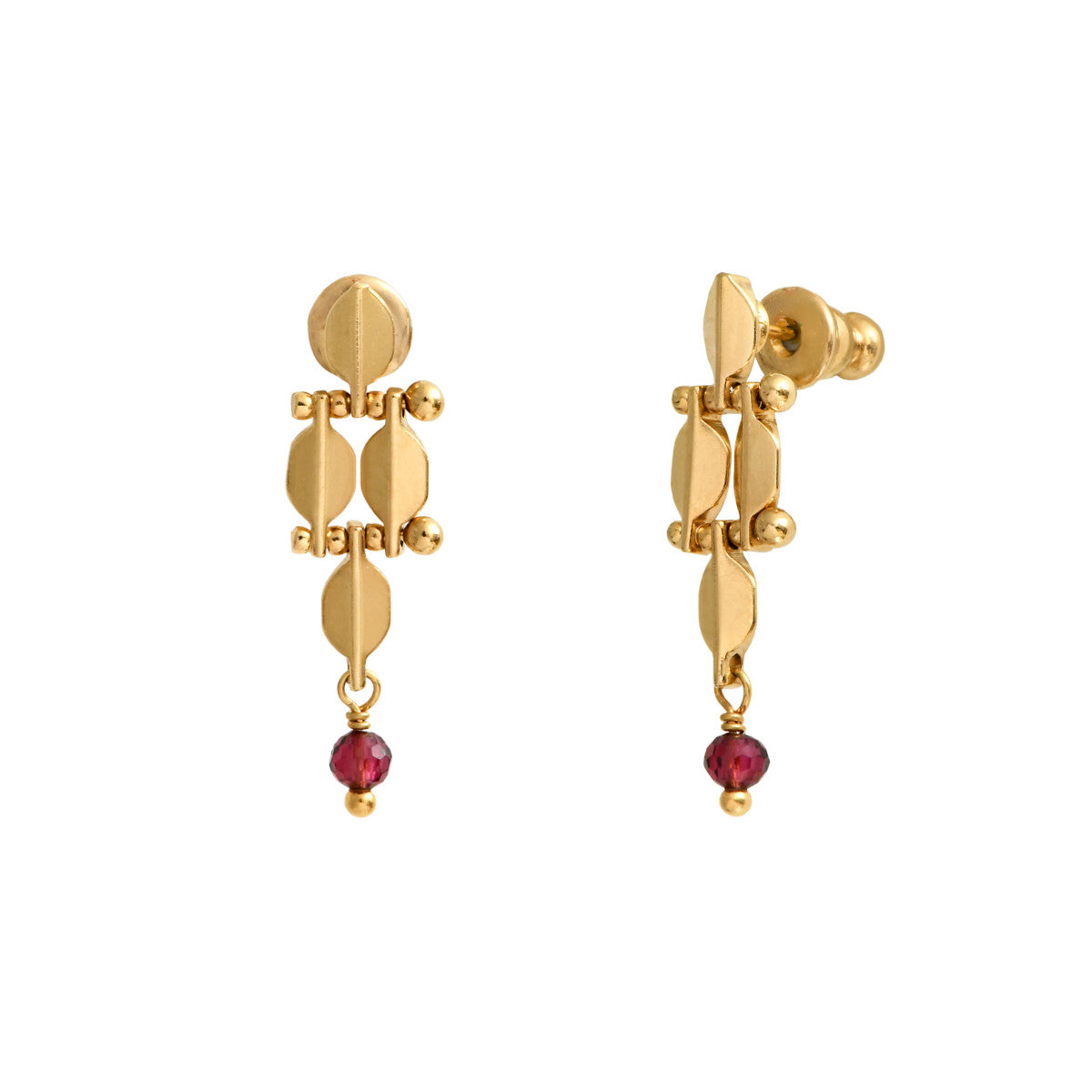 Mini boucles d'oreilles Babylone maille bijou grenat - doré Dore