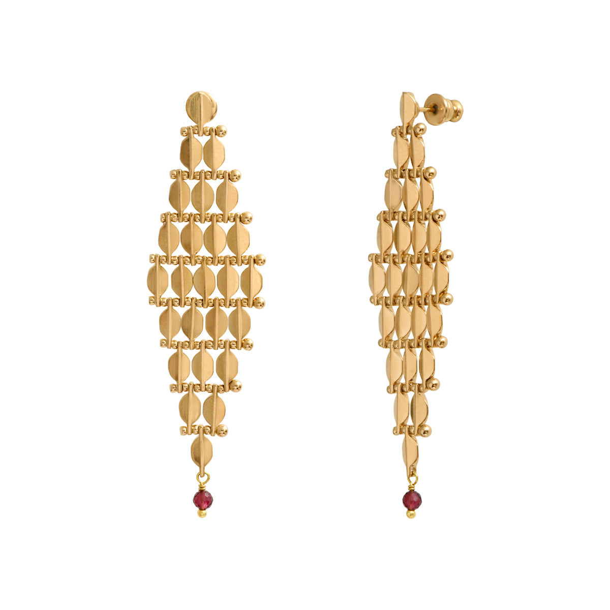 Boucles d'oreilles Babylone maille bijou grenat - doré Dore