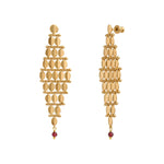 Boucles d'oreilles Babylone maille bijou grenat - doré Dore