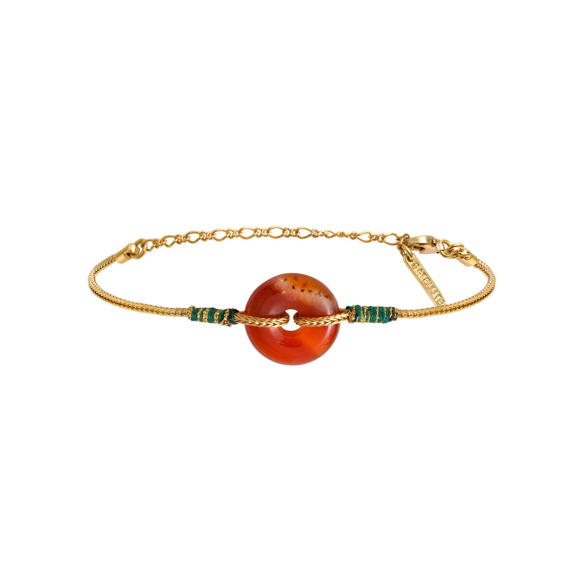 Bracelet fin réglable Babylone cornaline fils de soie - orange Cornaline