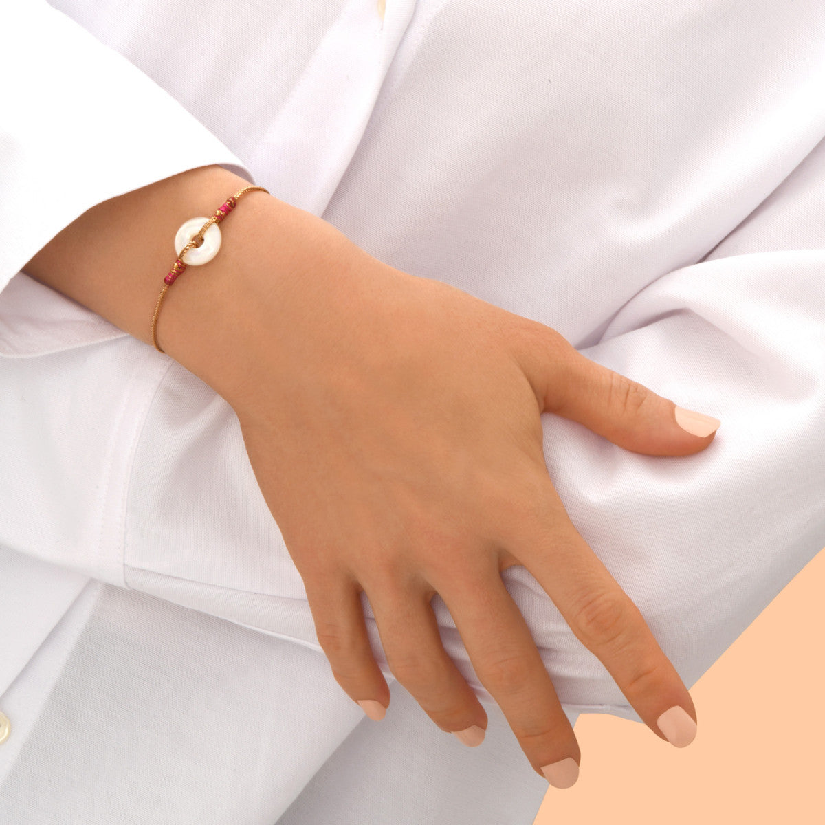 Bracelet fin réglable Babylone nacre fils de soie - blanc Nacre