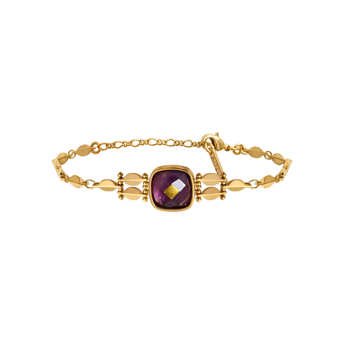 Bracelet fin réglable Babylone cabochon en améthyste - violet Amethyste