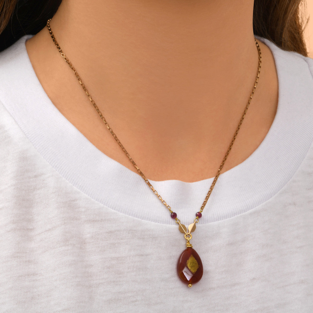 Collier pendentif réglable Babylone cornaline - orange Cornaline
