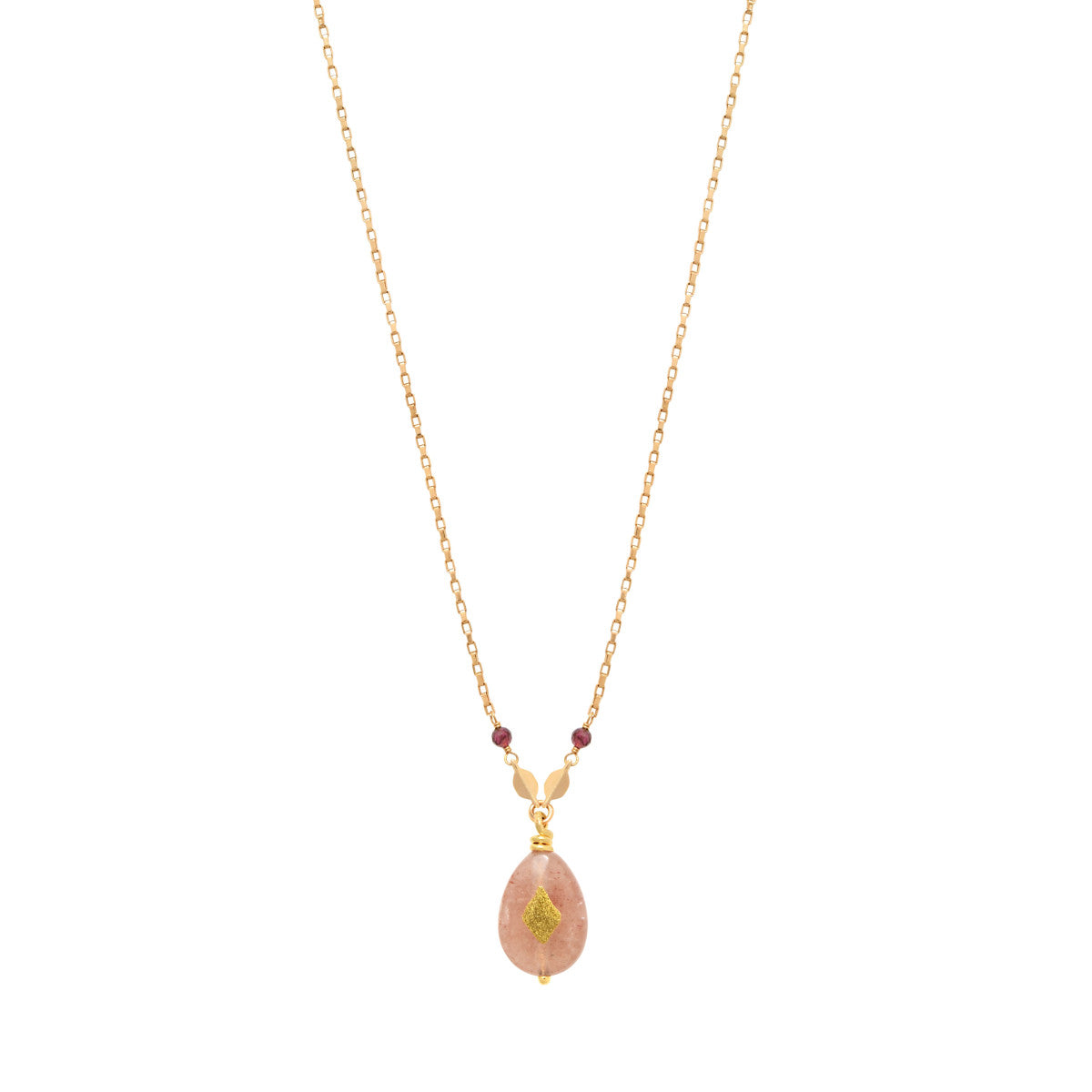 Collier pendentif réglable Babylone quartz fraise - rose Strawberry quartz