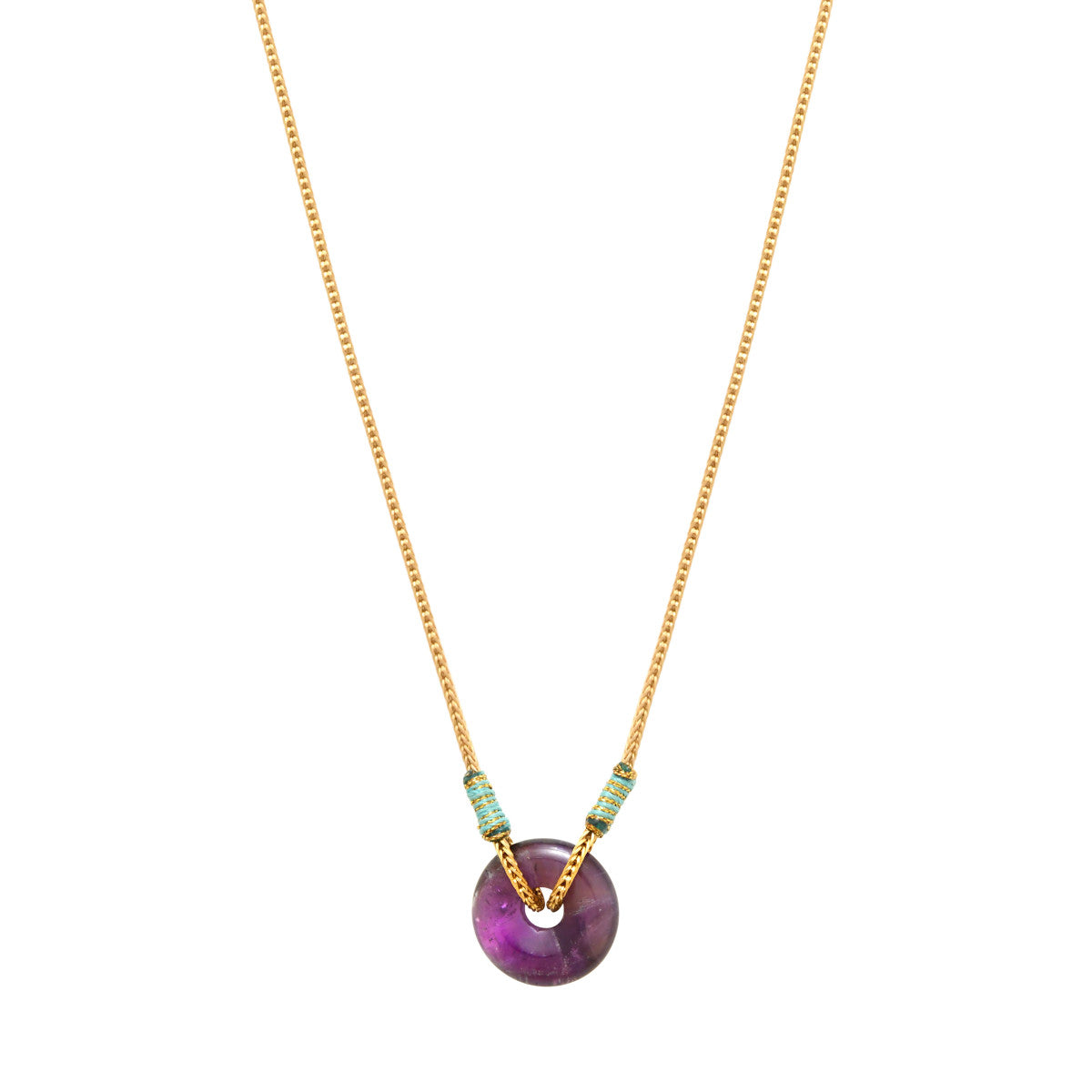 Collier pendentif réglable Babylone améthyste fils de soie - violet Amethyste