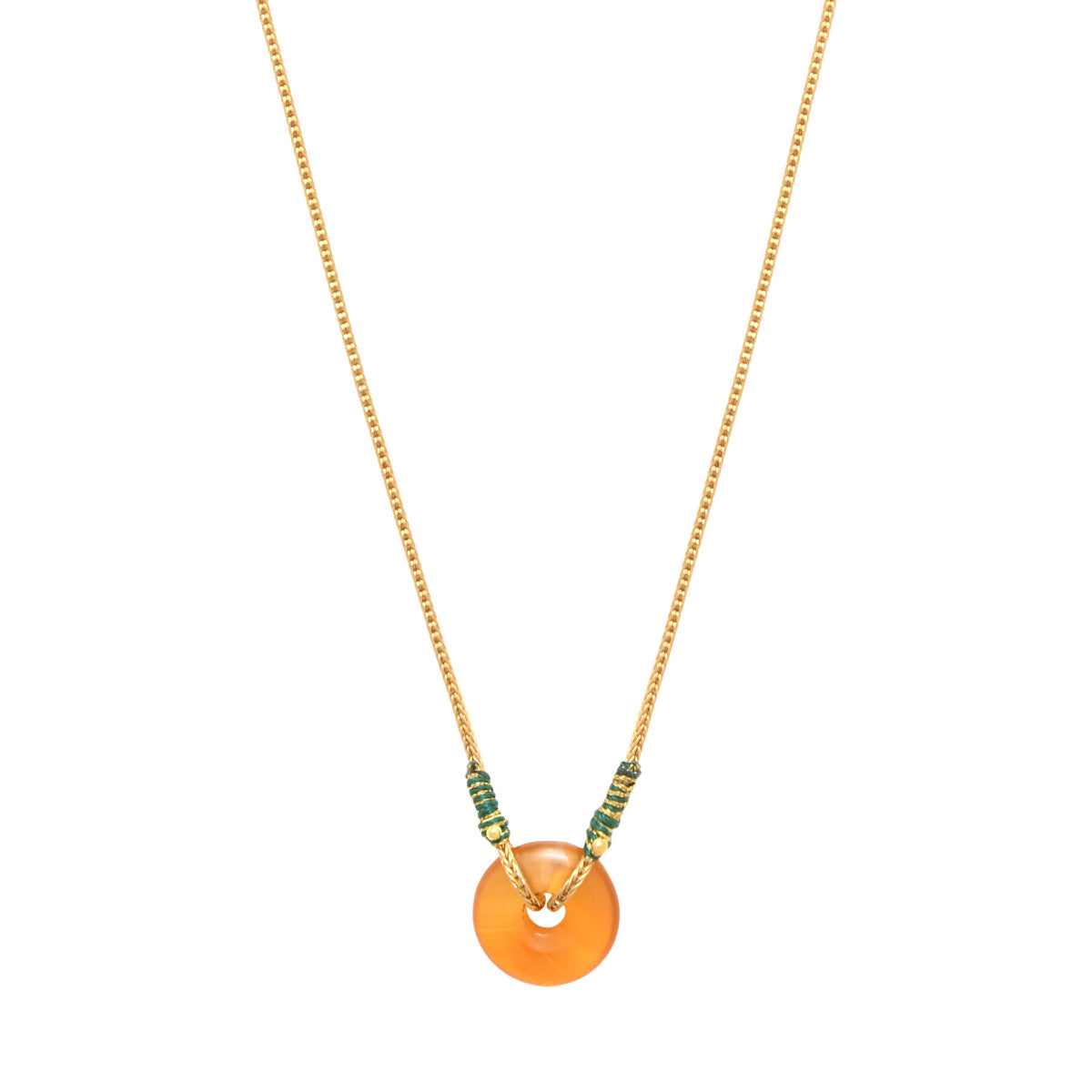 Collier pendentif réglable Babylone cornaline et fils de soie - orange Cornaline