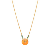 Collier pendentif réglable Babylone cornaline et fils de soie - orange Cornaline