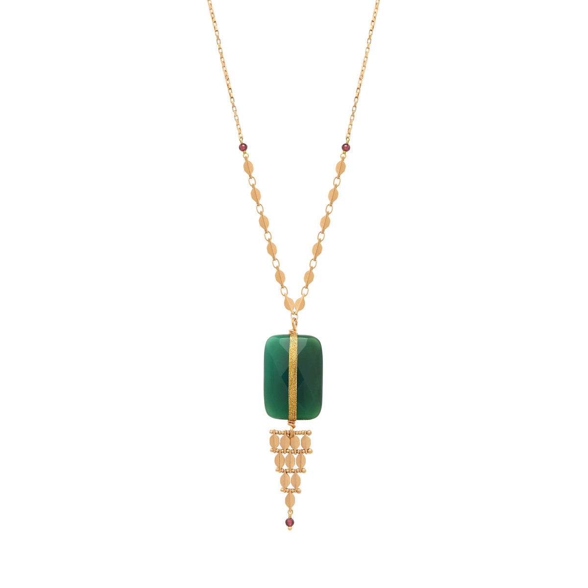 Collier pendentif réglable Babylone agate verte et maille bijou - vert Agate verte